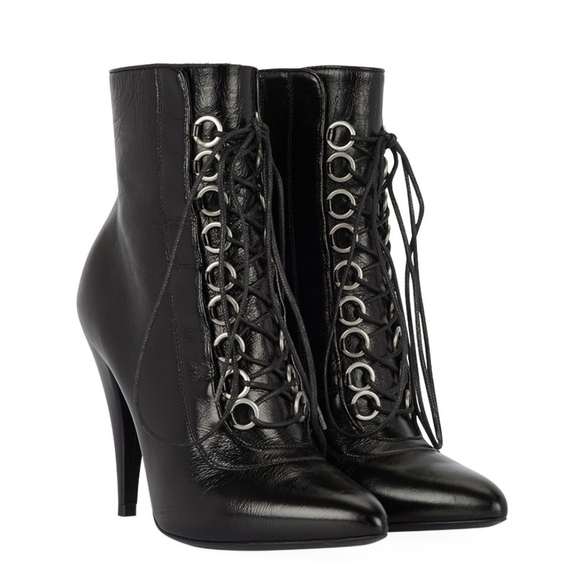 SAINT LAURENT Fetish lace up Textured-leather Ankle Boots - Picture 1 of 16
